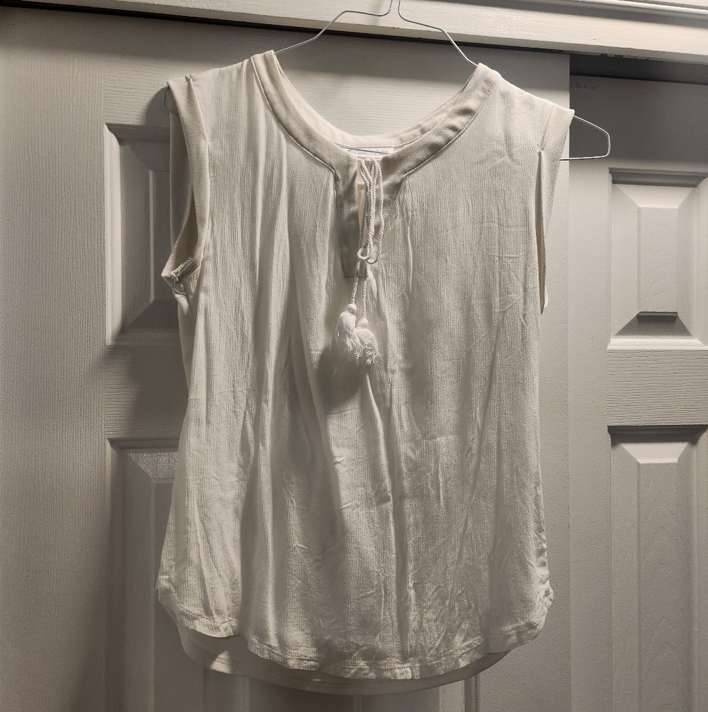 New York & Company Cream Blouse with Tassel Tie M